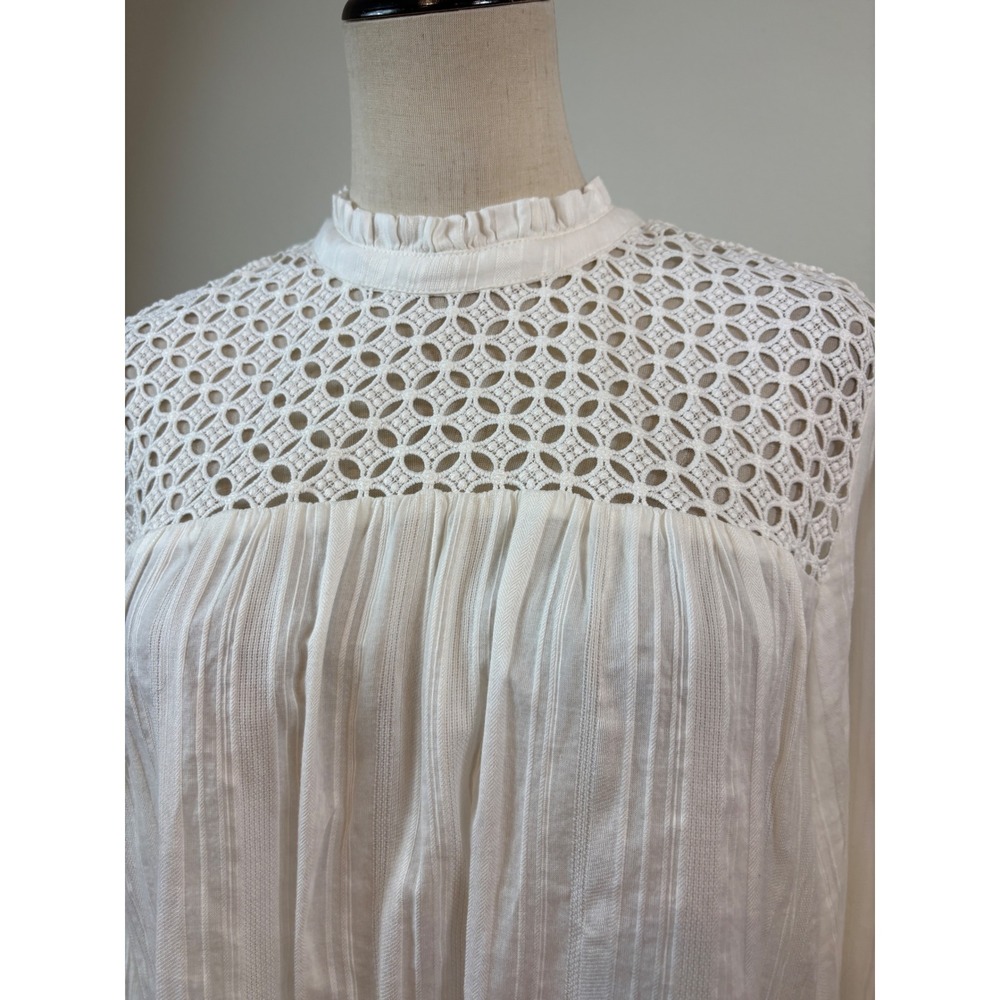 Gap Blouse Womens XL Tall White Eyelet Lace Ruffle Boho Top Peasant Victorian - Picture 3 of 7